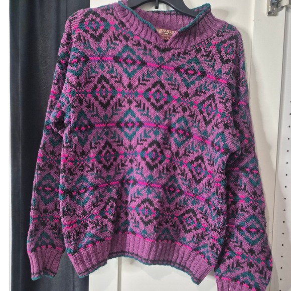 American Eagle Outfitters Sweaters - American Eagle Outfitters Women's Geometric Knit Sweater Purple Pink Teal Size S